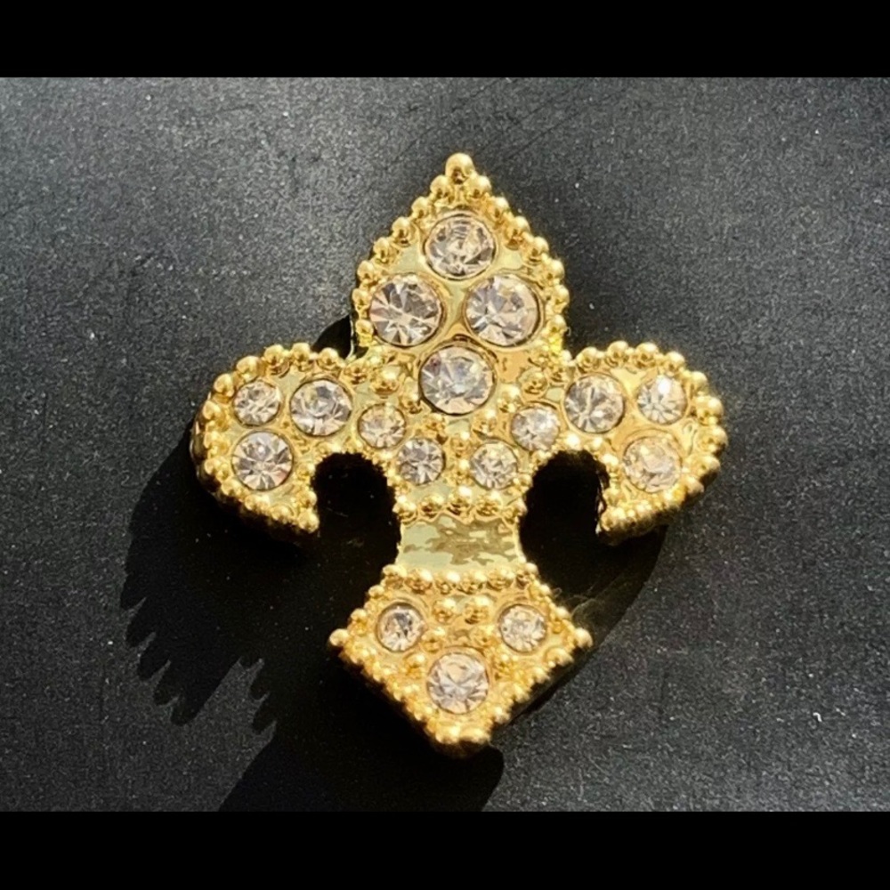 1 Fleur de lis gold pin rhinestone crystal brooch